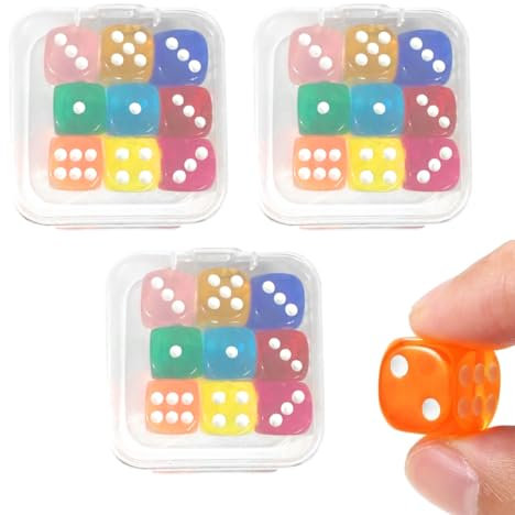SGERUFZ 27 Stück 6-Seitige Würfel Set 14mm D6 Dice mit Runden Ecken Bunte Würfel für Tenzi und Tischspiele 9 Farben