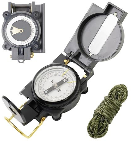 Outdoor-Kompass-Navigation, wasserdichtes Navigationswerkzeug für Kinder mit verstellbarer Deklination, Lupe und Skala, Armeegrün Schlüsselband