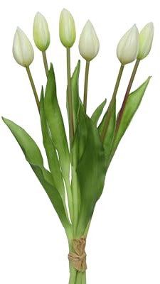 Decoris Künstlicher Tulpenstrauß 10x40cm - Kunstblumen Tulpen - Deko Blumenstrauß für Blumendeko Blumenarrangement Tischdeko - Blumenschmuck Stielblumen - Weiß