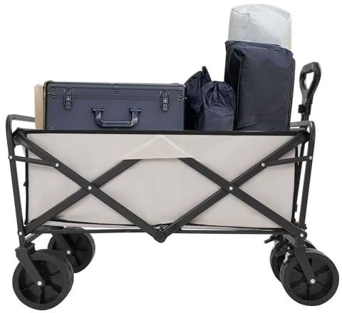 Kaichenyt Faltbarer Bollerwagen, Handkarren Transportwagen mit Universal-Vorderräder Gartenwagen Tragfähigkeit 115kg Verstellbares Design für Park 89.5x51cm Khaki