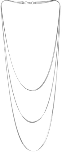 COOLSTEELANDBEYOND Flacher Schlange Kette Geschichtet Halskette, Drei Stränge Wasserfall Halskette, Lange Statement Halskette Geschlungen