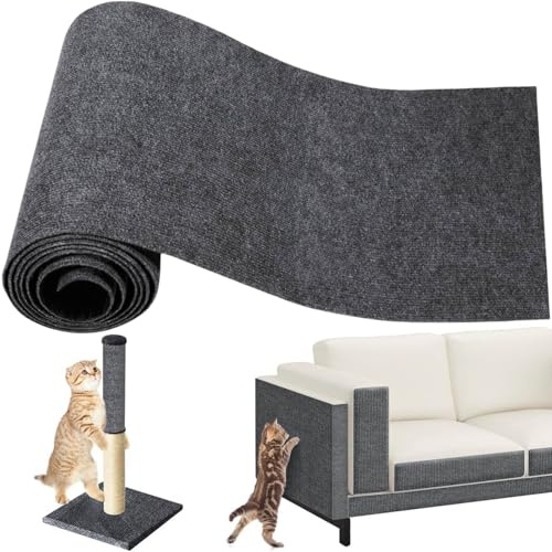 Selbstklebend Kratzmatte Katze 200cmx40cm Kratzschutz Sofa Katze Kratzbrett | DIY Kratzteppich Katzen Kratzbretter Kratzwand Katzenkratzmatte für Möbel Tür Wand und Couch Schutz (Dunkelgrau)