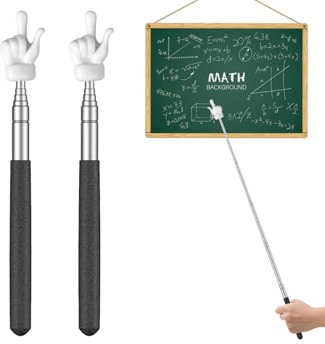 Uniclife 2 Piezas Puntero de Dedo Telescópico para Profesores Mini Puntero de Dedo Retráctil y Varilla de Puntero de Dedo para Aulas Escolares, Puntero de Mano Extensible, hasta 55 cm, Negro