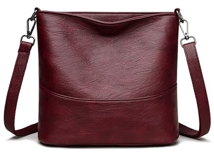 BUKESIYI Damen Tasche Umhängetasche Handtasche Frauen Klein Schultertasche Lack PU Leder Weekender DE77423 Weinrot