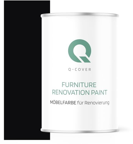 Q-COVER Möbelfarbe Matt | Farbton: Tiefschwarz RAL 9005 1L | Holzfarbe für Möbel & Innenausbau | Deckend, wasserbasiert, kratzfest | Für Küchen, Schränke, Tische, Gartenmöbel
