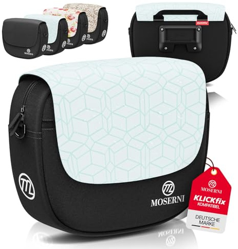 MOSERNI® Lenkertasche Fahrad – KLICKfix® kompatibel | 5L Volumen | Spritzwassergeschützt & robust | Inkl. Regenhaube | Ideal für E-Bike, Rennrad & Citybike (Rastermuster)