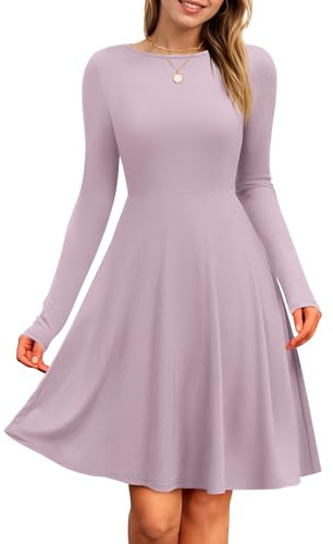 PLOKNRD Robe Femme Manches Longues Taille Empire Côtelé Col Rond | Coupe ajustée et évasée courte, col rond, tissu léger. Chic, élégante, décontractée, idéale pour bureau, quotidien et soirées