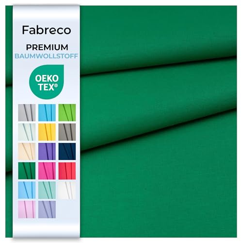 Fabreco Baumwollstoff Meterware Uni 5 M x 160 cm | 220 g/lfm – Weich, langlebig & hautfreundlich | Stoffe Zum Nähen & Dekoration | Fabric | Dunkelgrün