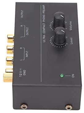 SUNGOOYUE Preamplificador de Fono Sensible -stereo - Preamplificador de Salida de Entrada para Platos Giratorios, Negro de Metal (Enchufe de la UE)