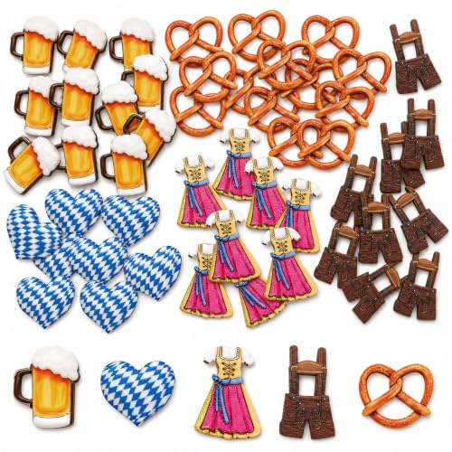 Oktoberfest Deko: 50er Set Holzstreudeko für Oktoberfest Tischdeko | Oktoberfest Dekoration aus Holz. Ideal als Streudeko Oktoberfest für Ihre Party. 5 Motive für echte Oktoberfest Accessoires