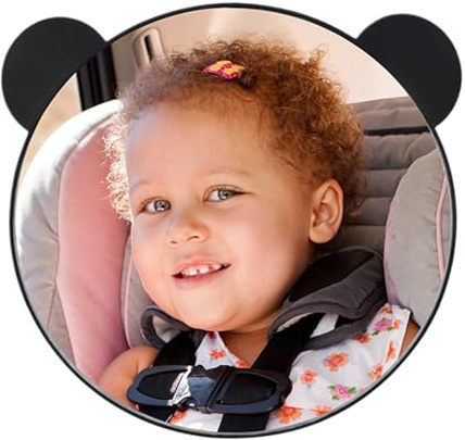 Baby Spiegel Für Auto - Babyspiegel für Rückwärtsgerichtete Kindersitze,Bruchsicher & Verstellbarer Rückspiegel mit Bärenohren-Design, Kindersicherheit Rücksitz Fahrzeug Zubehör für Reisen und