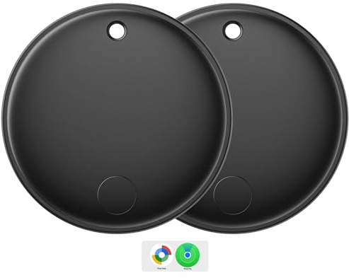 Eelexa Smart Tag Tracker, Dual System(Both iOS&Android) Air Tracker Tag, Compatible with Apple Find My or Google Find Hub Smart Keys Finder Item Locator with Waterproof&Light (Black-2Pack)