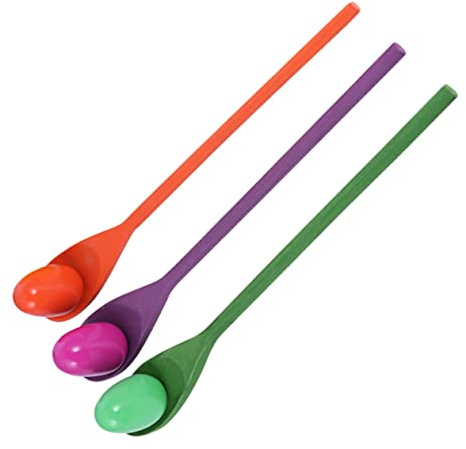 FELTECHELECTR Wooden Balancing Stick and Spoon Ball Set for Kids, Sensory Balance Training Toy for Children’s Outdoor Relay Race and Egg and Spoon Games, 3 Sets Random Colors