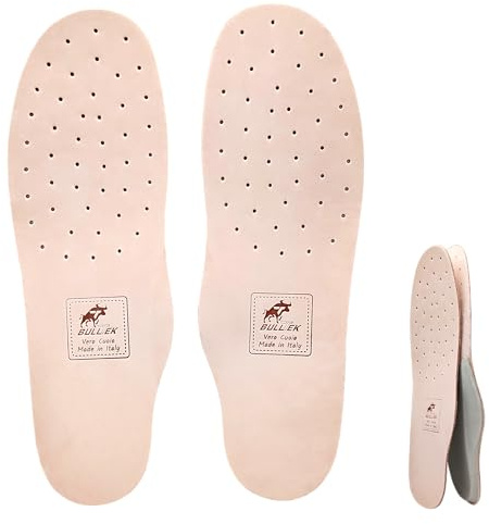 BullTek Plantillas ortopédicas de cuero para hombre y mujer, tallas 36-48, 1 par, hecho a mano en Italia, soporte de arco plantar, antiolor, antisudor, transpirable, alivio de pies (EU 39-25,1 cm)
