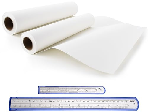 2PCs 44cm Wide*25M Long Loose Drawing Paper and Stainless Steel Ruler Set White Drawing Paper Roll - Roll of Paper for Painting (44cm*25M)