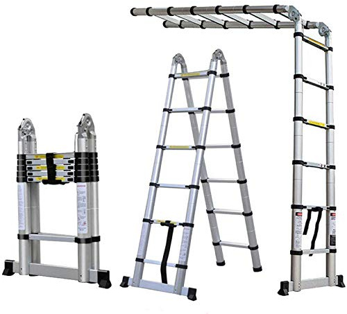 Scala pieghevole da 3,8 metri, telaio ad A, in alluminio, multifunzione, telescopica, portata massima: 150 kg, forte e sicura, per casa, soffitta, ufficio