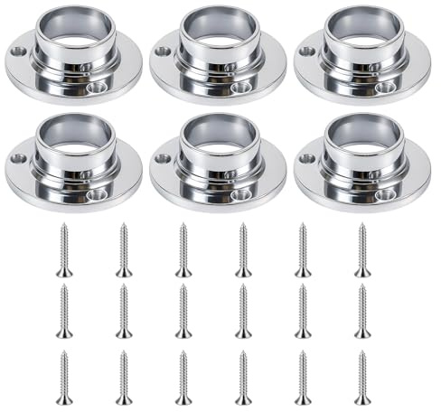 EujRcf 6 PCS 25mm Wardrobe Rail Brackets with Screws, Heavy Duty Clothes Rail for Wardrobe, Hanging Rail Brackets for Clothes Rail, Towel Bar, Shower Curtain