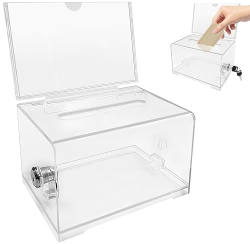 Zatixbu Spendenbox Abschließbar, Acryl-Aufbewahrungsbox mit Schlitz, Transparente Spendendose mit Sicherheitsschloss & Austauschbarem, Geldkassette für Abstimmungen Spenden Events