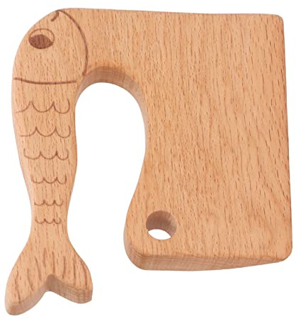 ERYUE Coltello da Cucina Sicuro in Legno per Bambini 2-8, Utensile da Cucina Montessori per Tagliare Frutta e Verdura, Coltello in Legno di Faggio Naturale Bambini (Modello di pesce)