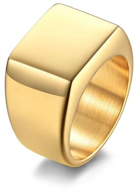 Cadoline Anillo de sello cuadrado de acero inoxidable para hombre, 14 mm, dorado, talla 8