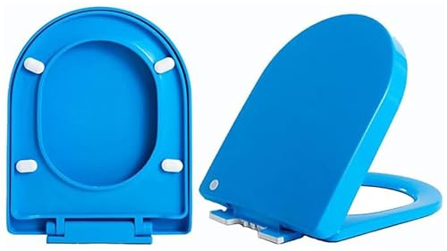 Sedile WC colorato con chiusura ammortizzata – Coperchio a sgancio rapido U/D-S, facile da pulire, cuscinetti antiscivolo, in polipropilene, con fissaggio superiore blu, accessorio per il bagno