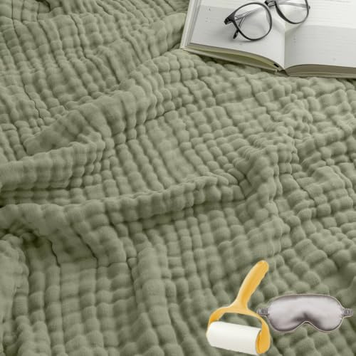 Vgpbphj Musselin Decke, Premium Muslin Blanket 150 x 200 cm, 100% Cotton Musselin Decke Erwachsene, Soft Lightweight Summer Blanket, Sofa Throw, Couch Blankets,All Seasons (Matcha Grün, 150 * 200CM)