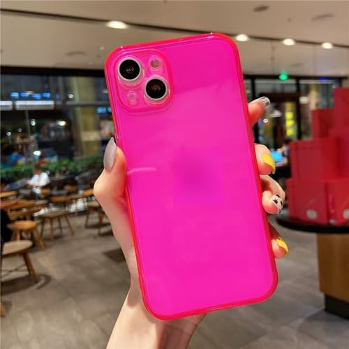 GHVWYX Custodie alla moda color neon fluorescente per iPhone 17 16 15 14 13 12 Mini 11 Pro XS Max X XR 7 8 Plus SE Cover in TPU morbido, trasparente e sottile, rosa rosso, per iPhone SE 2020 2022