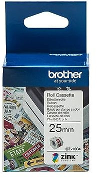 Brother CZ-1004 Farbetikettenrolle, 25 mm breit, 5 m lang für Etikettendrucker VC-500W, weiß