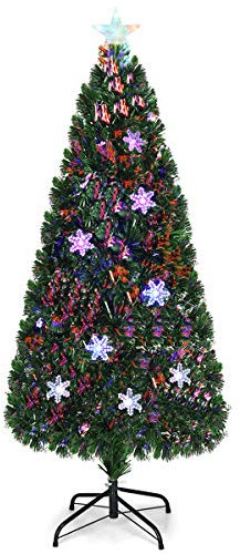 COSTWAY Albero di Natale 90/120/150/180 cm, Albero di Natale Artificiale con Luci LED, Rami Densi, Stelle Luminosi e Fibre Ottiche, Decorazione Natalizia per Casa, Ufficio e Negozio (180 cm)