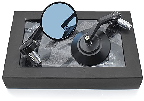 22MM 7/8 Handlebar-end Side Rearview Mirror CNC Aluminum Universal for Motorcycle Motorbike Street Bike with Anti-Glare Blue Lens Compatible with Honda Kawasaki Suzuki Triumph Yamaha (Black)