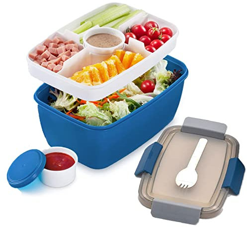 MUJUZE Lunchbox Erwachsene Große,2000ML Bento Box mit unterteilung fächern,2-stufige Salatbox to go Nachhaltig Auslaufsiche, BPA frei-Brotbox mit Besteck, Brotzeitbox für Arbeit/Picknick