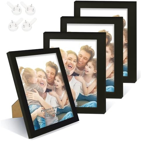 XHDA 4 Pack Black 10x8 inch Photo Frame with Mount, 25x20 cm Picture Frame for Tabletop and Wall Display