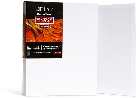 Elan Malkarton 20x25 12er Set, 3mm Leinwand zum Bemalen 280g/m² | 3mm Dickes Malpappe Bespannt mit 280g/m² Baumwolle, Säurefrei, Dreifach Grundiert, Leicht und Perfect für Anfänger