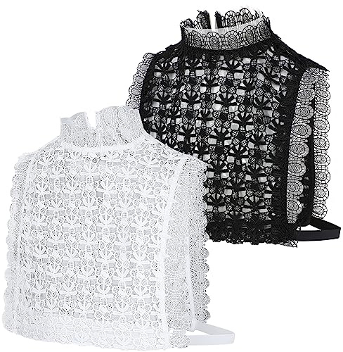 XEPST 2 Piezas Cuello Falso Desmontable, Cuello Desmontable con Recorte de Encaje Media Camisa Blusa Cuello Camisa Falsa Extraíble Cuello de Dickey para Mujeres y Niñas Favores Decorativos