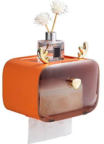 Toilet Paper Holder, Cute Bathroom Wall Mounted Waterproof Paper Holder Adhesive Toilet Roll Holder Toilet Dispenser(Orange)