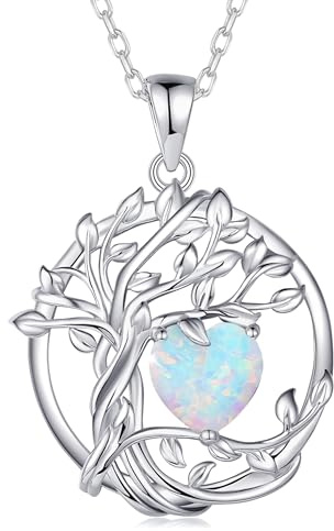 FANCIME Lebensbaum Birthstone Kette für Damen 925 Sterling Silber Baum des Lebens Birthstone Anhänger Halskette Schmuck Geschenke für Frauen Mädchen, Kettenlänge: 40+5 cm
