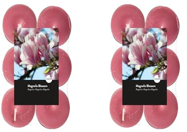 Teelichter Duft 2x12 Stück (24 Teelichter) - Brenndauer: 4,5 Std., Rußfrei - für Windlicht, Teelicht-Glas, Kerzenständer - Weihnachten, Geschenk, Deko, Gastro (Rosa - Duft: Magnolienblüte)
