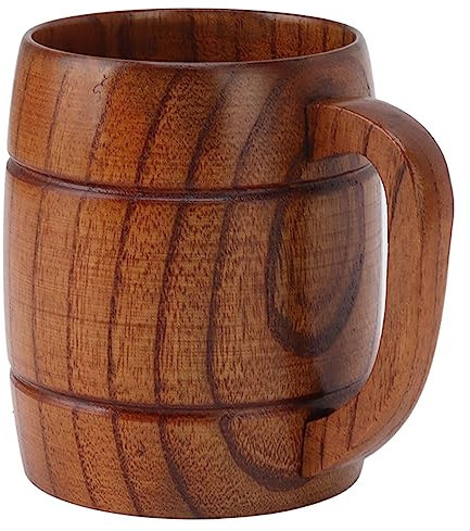 Wooden Beer Mug,Wood Drinking Cup Wooden Tankard Beer Cup with Handle for Drinking Tea Coffee Wine Beer,Tankard Beer Glass Stein Tea Cup Barrel Mug for Men Women Coffee Mug Gift