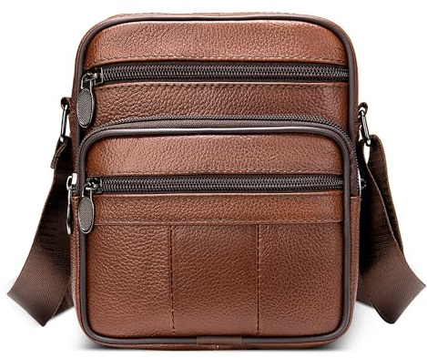 DEEVORCA Vintage Kuriertasche Herren Klein Echtes Leder Elegant Handy Schultertasche Mehrere Taschen für Casual Reise Urlaub Schula Lässig Täglich Männer Umhängetasche Messenger Bags Braun B