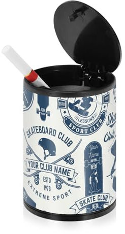 Retro Skateboarder Helm Sport Aschenbecher für Zigaretten mit Deckel Edelstahl Tragbares Autozubehör Aschenbecher mit Deckel für Auto Camping Camping