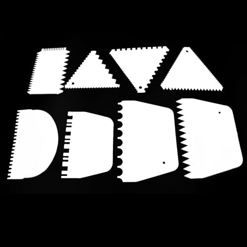 TuNan Lot de 8 grattoirs à gâteau lisseurs texturés pour peinture acrylique, grattoir en plastique pour pâte à gâteau, fondant, glaçage - Blanc