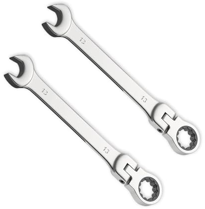 Leliafleury 2 llaves de trinquete de 13 mm, cabeza flexible, llave combinada, llave métrica de acero cromo vanadio pulido CR-V, 72 dientes, caja y anillo de extremo abierto, herramienta para bicicleta