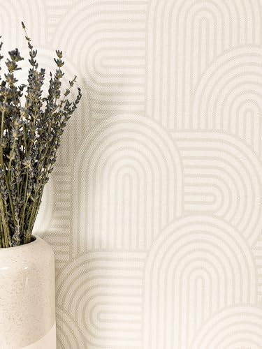 NEWROOM Papier peint Crème Lignes Intissé - Boho Beige clair Arc Moderne