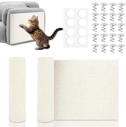 2 Stück Kratzmatte Katzen Selbstklebend Kratzteppich Katze Wand Kratzschutz Sofa Katze DIY Climbing Cat Scratcher für Wandmontage Geeignet Möbel Kratzschutz Tür mit 20 Sofaschnallen Beige 40×100cm