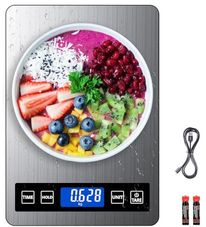 GRAM PRES Balance de cuisine numérique de 22 lb - Poids en grammes et onces - Avec minuterie et fonction de maintien pour la cuisson et la pâtisserie - Graduation précise de 1 g - Acier inoxydable et