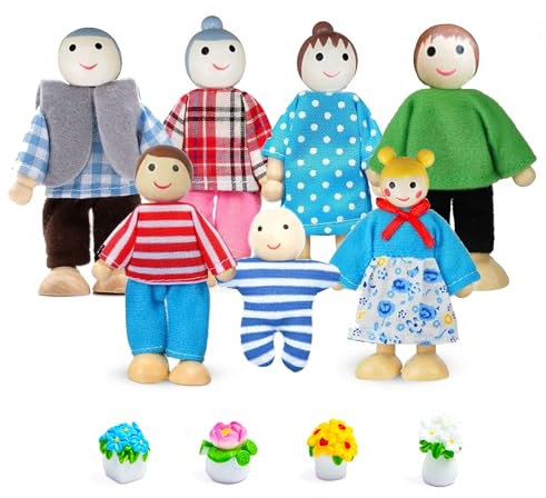 XSYKJGS Dolls House Dolls 11 Pieces Wooden Doll Family for Dollhouse Bending Dolls with Plants Pots for Dollhouse Accessories Gift