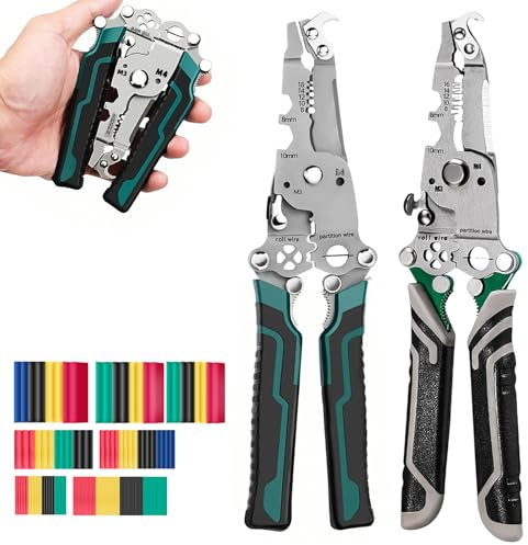 18-in-1 faltbare Abisolierzange, 2 Stück, multifunktional, faltbar, professionelle Abisolierzange mit einem 164-teiligen Schrumpfschlauch-Set, Draht-Crimpzange, Elektriker-Werkzeug, Abisolierwerkzeug