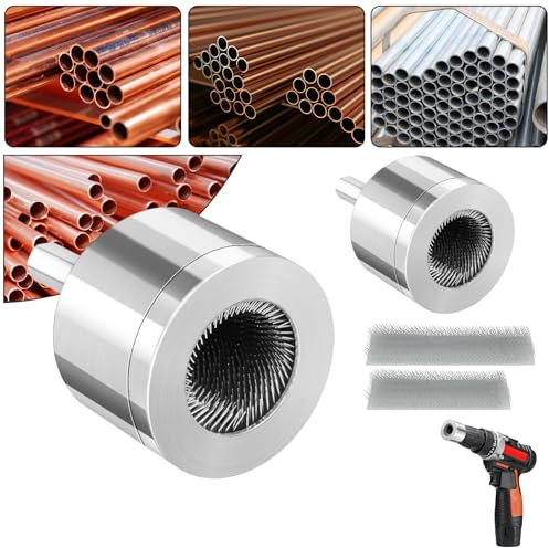 Flintronic Copper Pipe Cleaner, 15mm+22mm Drill Tube Cleaning Brush with Replaceable Fine Steel Bristle, Alloy Steel Pipe Cleaners, 4 Count