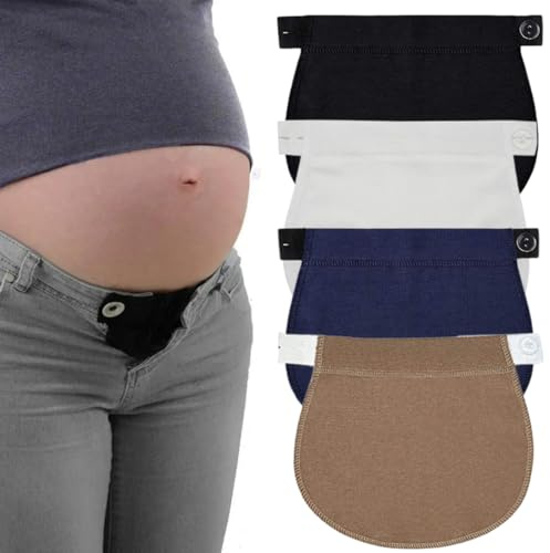 OUDQFCJ Lot de 4 extenseurs de jeans avec taille réglable, extension de pantalon grossesse, ceinture pour femme enceinte, multicolore