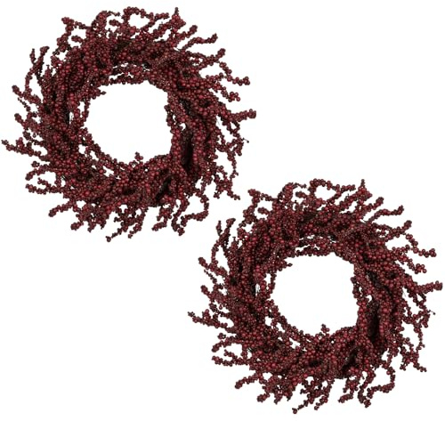 Oairse Set of 2 Christmas Berry Wreath 12 inch Small Artificial Wreath for Front Door Farmhouse Christmas Door Wreaths with Red Berries for Xmas Holiday Indoor Outdoor Decorations